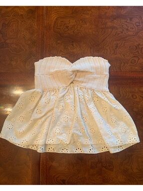 Forever 21 Cream Crochet knit smocked bodice Eyelet Strapless Top
